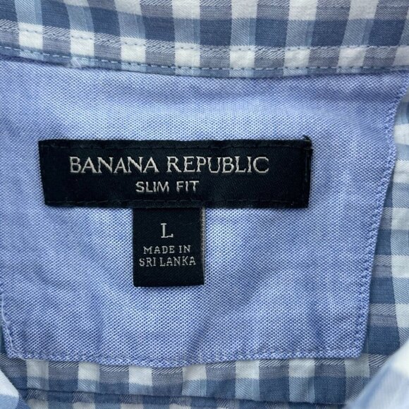 Blue & White Gingham Check Banana Republic Button-Up Shirt L 100% Cotton 5932 - Picture 3 of 8